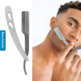 BeautyTools Easy-Shave Shavette - Set Barbiersmes/ Open Scheermes met Vervangbaar Scheermesje  - Silver Shave - Incl. 10 Double Edge vervangmesjes - INOX (SR-1215)