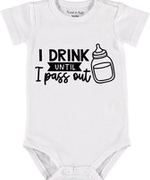 Baby Rompertje met tekst 'I drink thill pass out 2' | Korte mouw l | wit zwart | maat 62/68 | cadeau | Kraamcadeau | Kraamkado