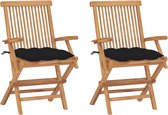 Decoways - Tuinstoelen 2 stuks met zwarte kussens massief teakhout