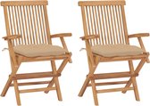 Decoways - Tuinstoelen 2 stuks met beige kussens massief teakhout