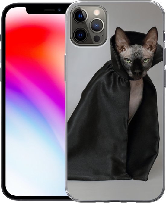 Telefoonhoesje Geschikt voor iPhone 12 Pro Max hoesje - Kat - Cape - Zwart - Siliconen Telefoonhoesje Telefoonhoesje