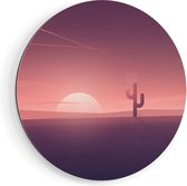 Artaza Dibond Muurcirkel Zonsondergang In De Woestijn Met Een Cactus - Ø 90 cm - Groot - Wandcirkel - Rond Schilderij - Voor Binnen en Buiten