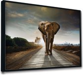 Akoestische panelen - Geluidsisolatie - Akoestische wandpanelen - Akoestisch schilderij AcousticPro® - paneel met wandelende olifant - design 179 - Premium - 170x120 - zwart- Wandd