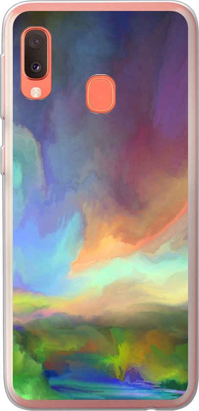 Telefoonhoesje Geschikt voor Samsung Galaxy A20e hoesje - Landschap - Waterverf - Lucht - Siliconen Telefoonhoesje