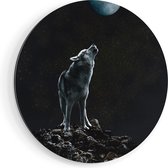 Artaza Dibond Muurcirkel Wolf Huilt Naar De Volle Maan - Ø 40 cm - Klein - Wandcirkel - Rond Schilderij - Voor Binnen en Buiten