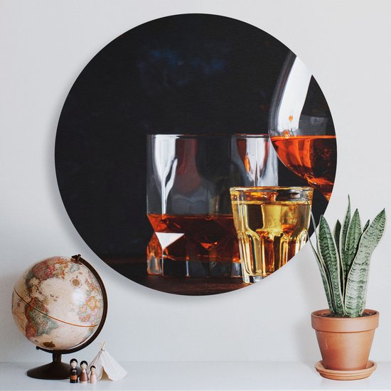 Artaza Dibond Wall Circle - Boisson Alcohol Forte - Verres - Ø 40 cm - Klein - Wall Circle - Peinture Ronde - Pour Intérieur et Extérieur