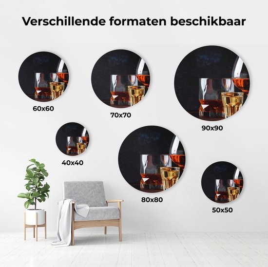 Artaza Dibond Wall Circle - Boisson Alcohol Forte - Verres - Ø 40 cm - Klein - Wall Circle - Peinture Ronde - Pour Intérieur et Extérieur