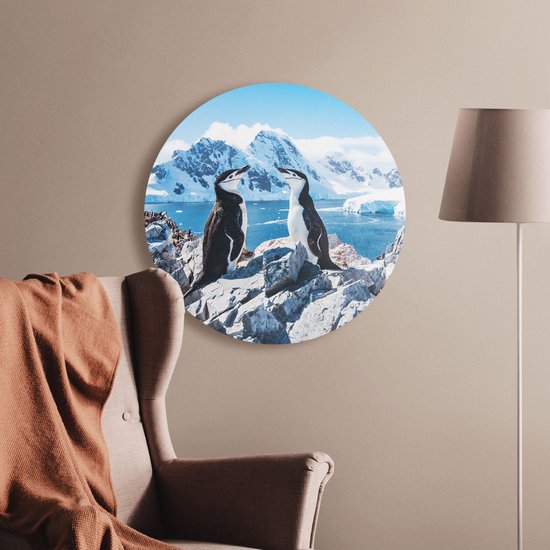 Artaza Cercle mural Dibond Deux pingouins sur pierres en Antarctique - Ø 50 cm - Klein - Cercle mural - Tableau rond - Pour intérieur et extérieur