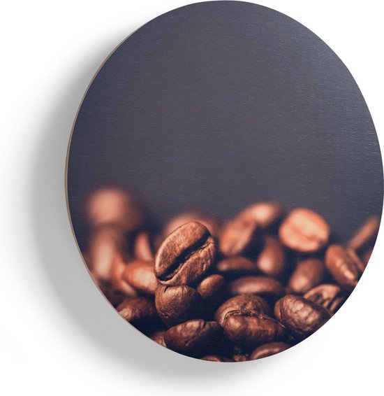 Artaza Houten Muurcirkel - Koffie Bonen Op Een Zwart Achtergrond - Ø 80 cm - Groot - Multiplex Wandcirkel - Rond Schilderij