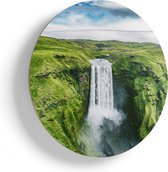 Artaza Houten Muurcirkel - Waterval In Het Groene Landschap - Ø 85 cm - Groot - Multiplex Wandcirkel - Rond Schilderij