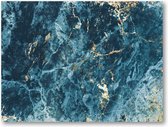 Blauw en Goud - Marmer patroon - 40x30 Canvas Liggend - Minimalist