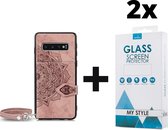 Backcover Fashion Mini Wallet Hoesje Samsung Galaxy S10 Roségoud - 2x Gratis Screen Protector - Telefoonhoesje - Smartphonehoesje