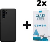 Siliconen Backcover Hoesje Huawei P30 Pro Zwart - 2x Gratis Screen Protector - Telefoonhoesje - Smartphonehoesje