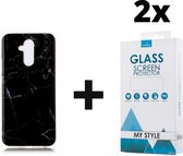 Backcover Marmerlook Hoesje Huawei Mate 20 Lite Zwart - 2x Gratis Screen Protector - Telefoonhoesje - Smartphonehoesje