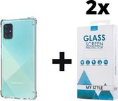 Crystal Backcase Transparant Shockproof Hoesje Samsung Galaxy A51 - 2x Gratis Screen Protector - Telefoonhoesje - Smartphonehoesje