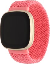 Bandje Voor Fitbit Versa 3 / Sense Nylon Gevlochten Solo Band - Roze - Maat: XL - Horlogebandje, Armband