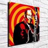 BB King Pop Art Acrylglas - 100 x 100 cm op Acrylaat glas + Inox Spacers / RVS afstandhouders - Popart Wanddecoratie