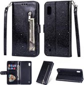 LuxeBass Hoesje geschikt voor Samsung Galaxy A01 Glitter Bookcase hoesje Portemonnee met rits - Zwart - telefoonhoes - gsm hoes - telefoonhoesjes