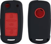 kwmobile hoes voor autosleutel compatibel met VW Skoda Seat 3-knops autosleutel - Autosleutelbehuizing in zwart / rood - design