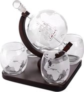 Luxe Whiskey Set - Presentatieplank - Kristallen Glazen & Karaf - Handgeblazen - Wereldkaart - 1000 ML Globe - Geschenkset 6 Stuks