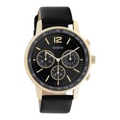 OOZOO Timepieces - Gouden horloge met zwarte leren band - C10841 - Ø42