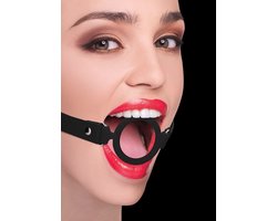 Silicone Ring Gag - With Leather Straps - Black