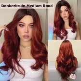 Medium Rood Pruik - Ombré Kleur - Pruiken Dames - Wig - One-Size Verstelbaar - Lang Golvend Haar - 70 cm