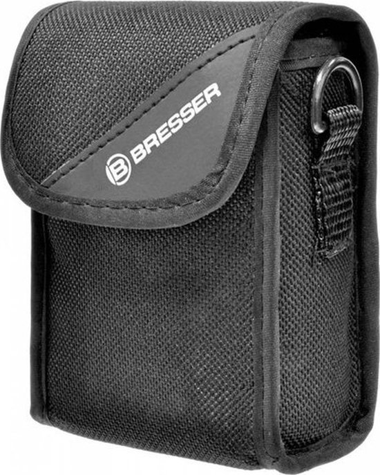 Zwart Bresser etui met klittenbandsluiting en Bresser logo.