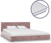 vidaXL Bed met traagschuim matras fluweel roze 140x200 cm
