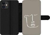 Bookcase Geschikt voor iPhone 11 telefoonhoesje - Lippen - Abstract - Line art - Met vakjes - Wallet case met magneetsluiting