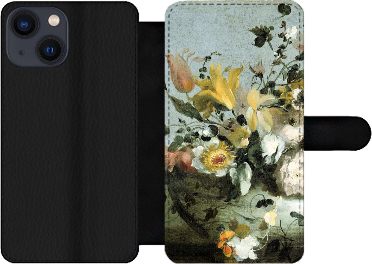 Telefoonhoesje Geschikt voor iPhone 13 Mini telefoonhoesje - Bloemen - Oude meesters - Barok - Met vakjes - Wallet case met magneetsluiting