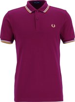 Fred Perry M3600 polo twin tipped shirt - heren polo - Tawny Port / Ecru / Gold -  Maat: S