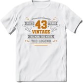 43 Jaar Legend T-Shirt | Goud - Zilver | Grappig Verjaardag Cadeau | Dames - Heren | - Wit - S