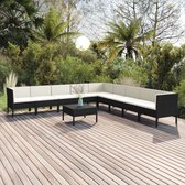 9-delige Loungeset met kussens poly rattan zwart