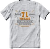 71 Jaar Legend T-Shirt | Goud - Zilver | Grappig Verjaardag Cadeau | Dames - Heren | - Licht Grijs - Gemaleerd - L