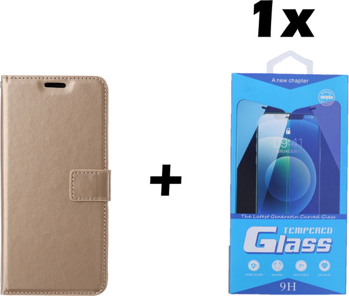 Samsung Galaxy S21 Plus Telefoonhoesje - Bookcase - Ruimte voor 3 pasjes - Kunstleer - met 1x Tempered Screenprotector - SAFRANT1 - Goud