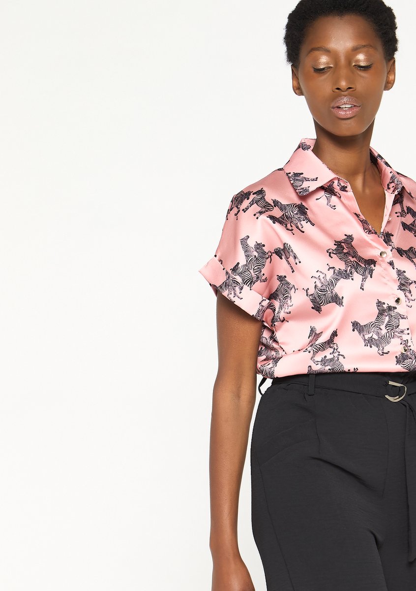 LOLALIZA Satijnen blouse met zebra print - Oranje - Maat 34 | bol