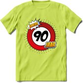 90 Jaar Hoera Verkeersbord T-Shirt | Grappig Verjaardag Cadeau | Dames - Heren | - Groen - L