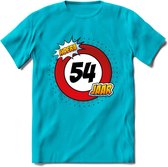 54 Jaar Hoera Verkeersbord T-Shirt | Grappig Verjaardag Cadeau | Dames - Heren | - Blauw - L