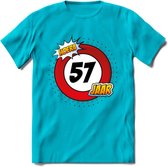 57 Jaar Hoera Verkeersbord T-Shirt | Grappig Verjaardag Cadeau | Dames - Heren | - Blauw - XL
