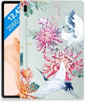 Cover Case Geschikt voor Samsung Galaxy Tab S7FE Hoesje Super als Cadeau Vriendin Bird Flowers met doorzichte zijkanten