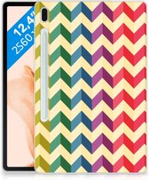 Hoesje Geschikt voor Samsung Galaxy Tab S7FE Leuk Siliconen Bumper Zigzag Color met transparant zijkanten