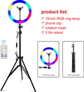 Ringlamp-10 inch RGB Kleurrijke Verlichting Ring Lamp-2M Statief-met Telefoon Clip afstandsbediening