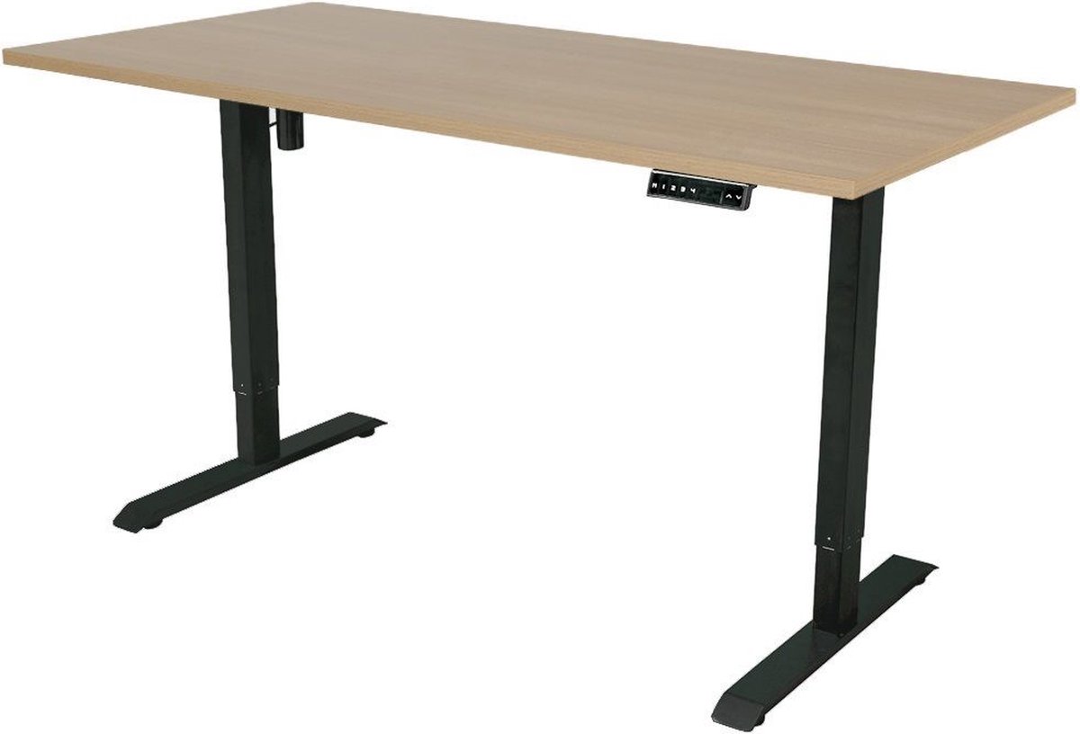 Sedero Elektrisch verstelbaar bureau - 140x80 cm - Single motor - Zwart met Eiken