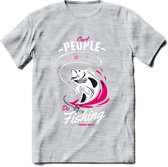 Cool People Do Fishing - Vissen T-Shirt | Roze | Grappig Verjaardag Vis Hobby Cadeau Shirt | Dames - Heren - Unisex | Tshirt Hengelsport Kleding Kado - Licht Grijs - Gemaleerd - XX