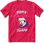 Cool People Do Fishing - Vissen T-Shirt | Donker Blauw | Grappig Verjaardag Vis Hobby Cadeau Shirt | Dames - Heren - Unisex | Tshirt Hengelsport Kleding Kado - Roze - S
