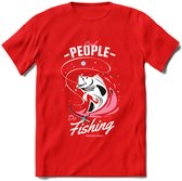 Cool People Do Fishing - Vissen T-Shirt | Roze | Grappig Verjaardag Vis Hobby Cadeau Shirt | Dames - Heren - Unisex | Tshirt Hengelsport Kleding Kado - Rood - L