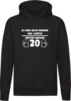 Ik word altijd dronken bij 1 biertje - Meestal nummer 20 | Unisex | Trui | Sweater | Hoodie | Capuchon | Zwart | Bier | Café | Drank | Bar | Borrel | Feest | Festival | Fuif | Kroe