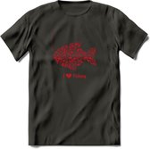 I Love Fishing - Vissen T-Shirt | Rood | Grappig Verjaardag Vis Hobby Cadeau Shirt | Dames - Heren - Unisex | Tshirt Hengelsport Kleding Kado - Donker Grijs - 3XL