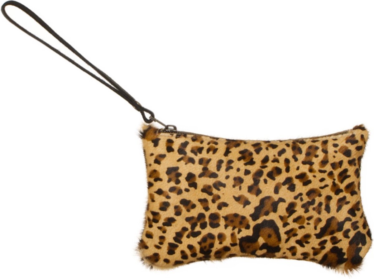 Koeienhuid clutch - Zwart/panterprint | Lederen avondtasje